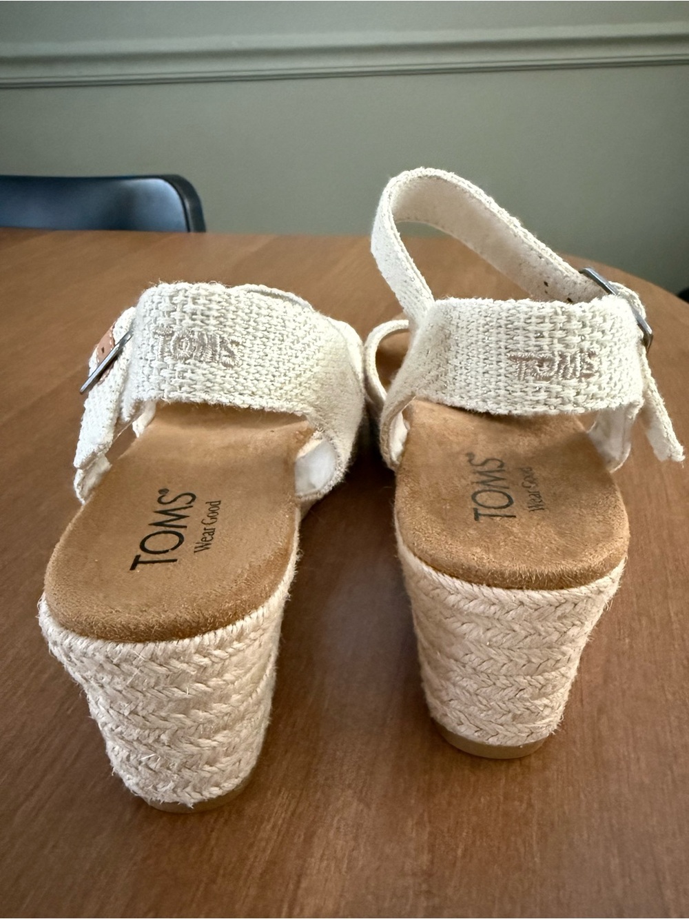 Toms Cream Canvas Triple-Strap Wedge Sandals - Picture 4 of 5